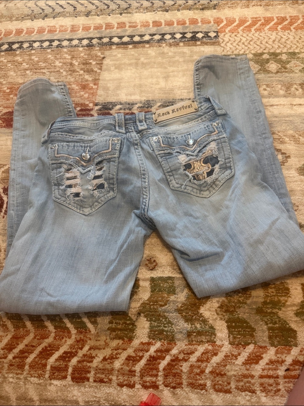 Rock Revival Light Wash Women's Skinny Jeans with Embellished Pockets Size 29